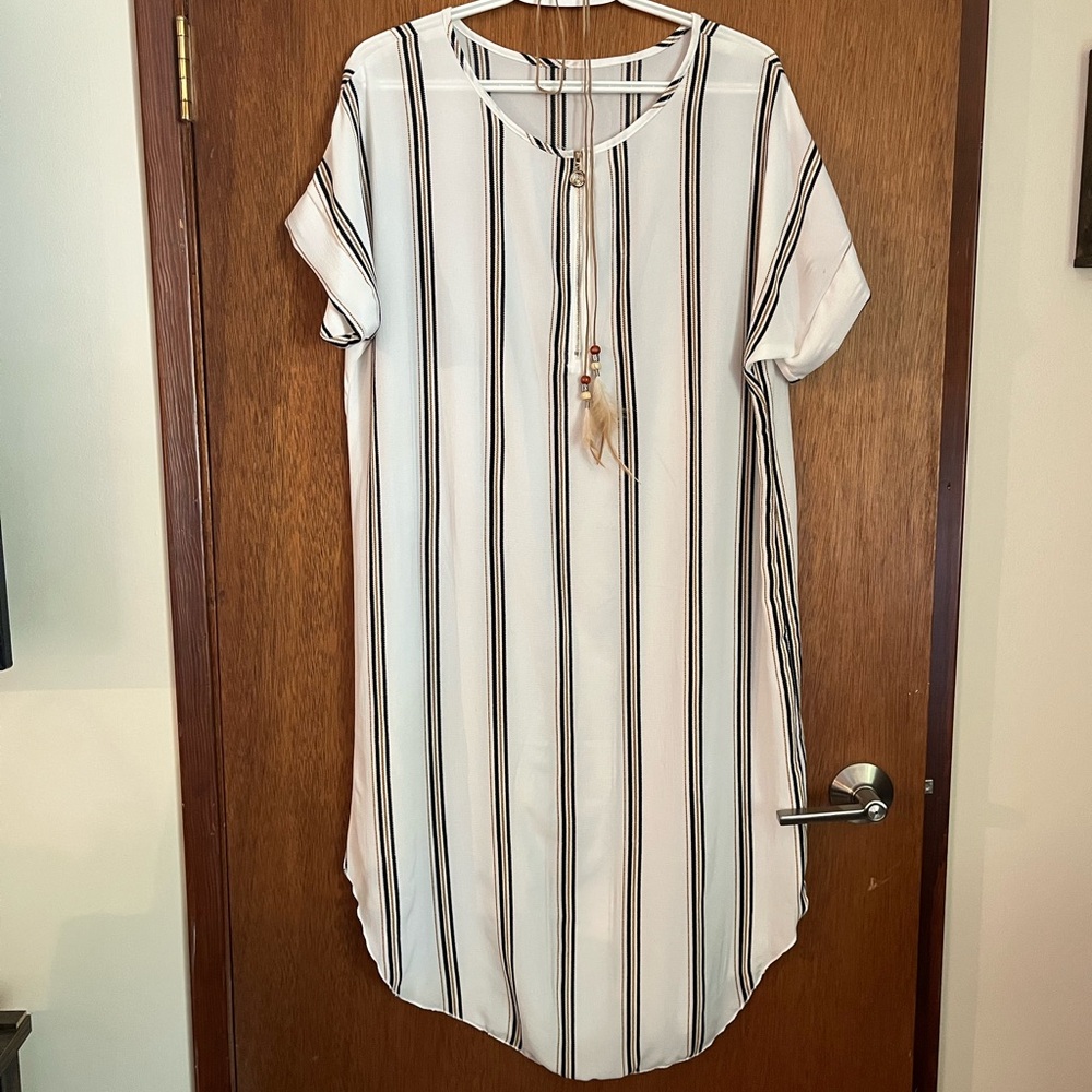 White Navy/Caramel Striped Dress